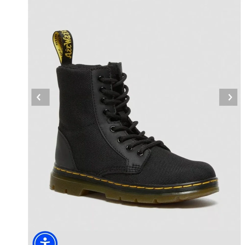 Dr Martens Combs J Black Nylon Leather Utility Boots Kids US 3 26982001‎